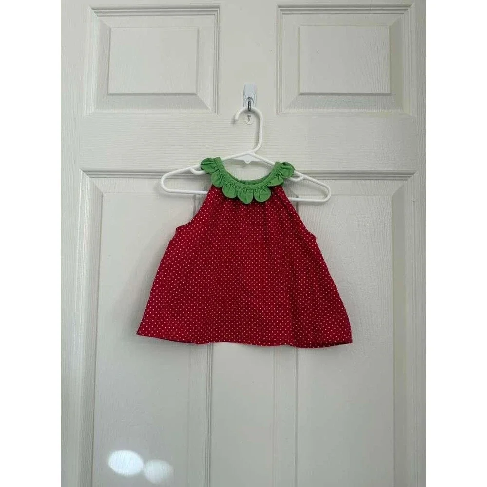 Gymboree Strawberry Dress 18-24 Months Red Polka Dot Green Collar Cotton Cute